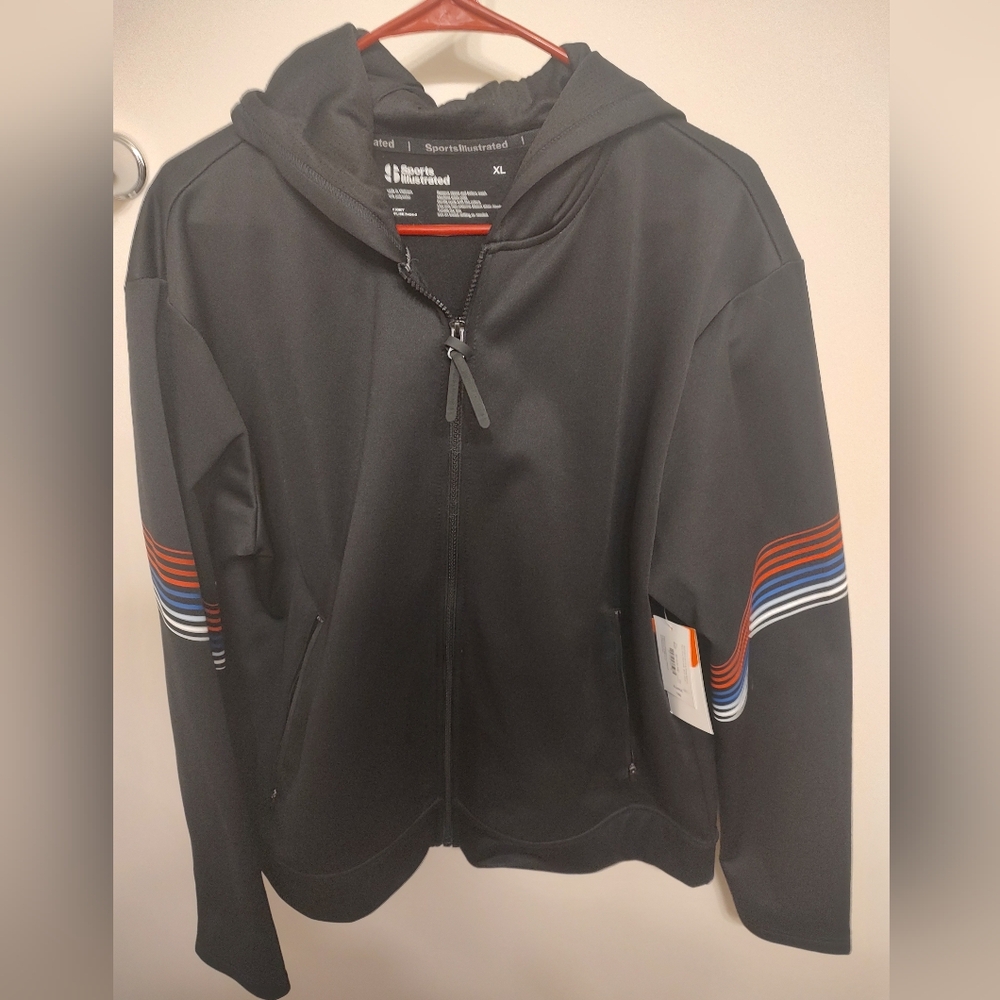 Black and Red Windbreaker with Sporty Stripes Sports Illustrated